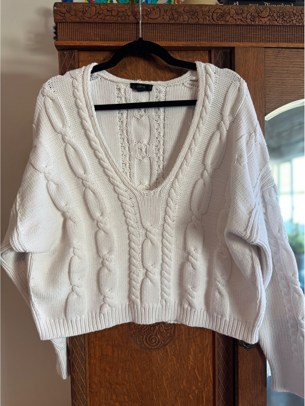 J.Crew cottagecore cotton white cable knit V-neck sweater